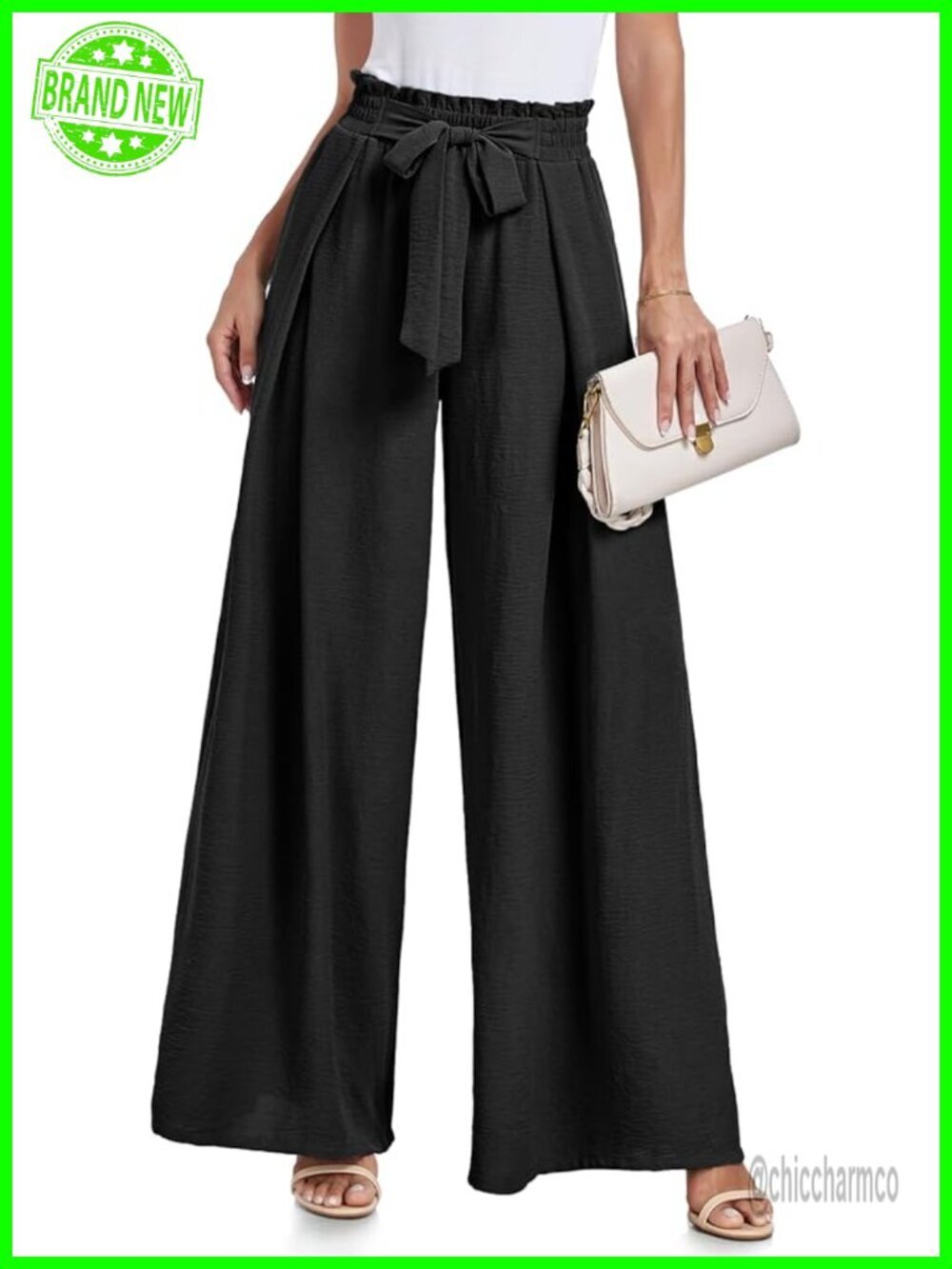 High Waisted Wide Leg Palazzo Pants with Pockets, Tie Knot, Flowy